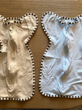 Baby Swaddle Sleep Sack 2 pk - Blue and Gray w/ Striped Trim 0-3 M